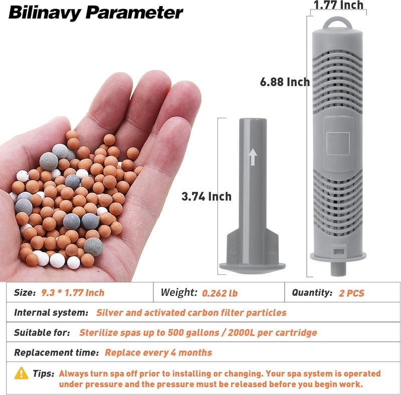 Bilinavy Spa Ag+ Mineral Sticks for Hot Tub, Silver Ion Mineral Cartridge Last for 4 Months Treats (2, Grey) - Image 5